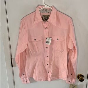Wrangler Silver Lake pink denim long sleeve button down western shirt Size Large